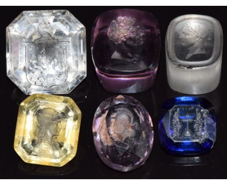 Six intaglios including amethyst and citrine&nbsp;