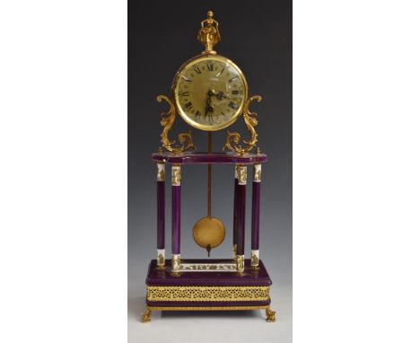Continental style mantel clock with gilt metal mounts, H48cm, in fitted box.&nbsp;