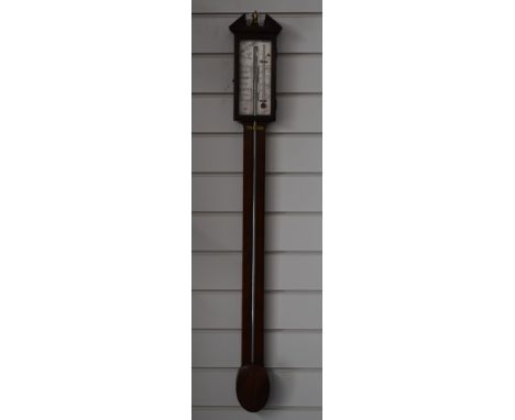 John Sutter, Edinburgh Georgian stick barometer, the mahogany case with string inlay and oval cistern, silver engraved predic