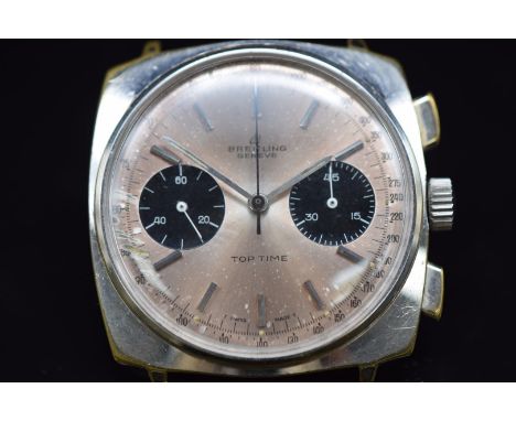 Breitling Top Time gentleman's chronograph wristwatch ref. 2006 with luminous hands, steel baton hour markers, light brown di