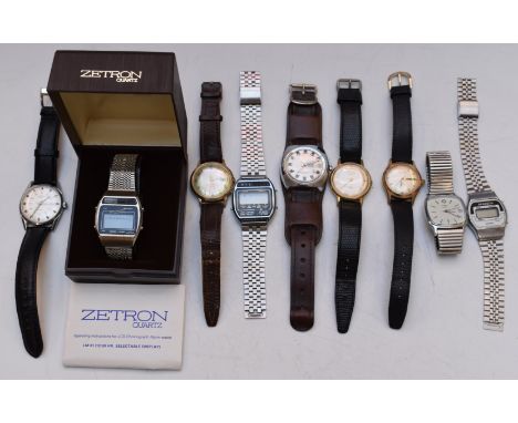 Nine various gentleman's wristwatches including Oris, Timex, Docker, Rotary, Zetron, Brandon, NCL etc, one in original box.&n