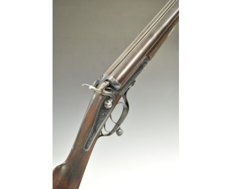 George Emsdorf Walker 12 bore side by side hammer action shotgun with lock engraved 'G E Walker from Purdey's', scrolling eng