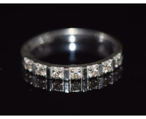 A 14k white gold half eternity ring set with diamonds, 1.6g,&nbsp;size K&nbsp;
