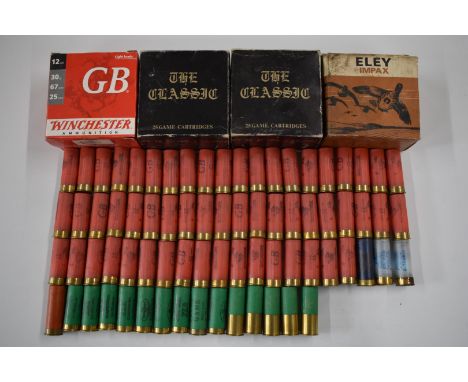 One-hundred-and-seventy 12 bore shotgun cartridges including Eley Impax, Winchester GB etc, some in original boxes.&nbsp;PLEA