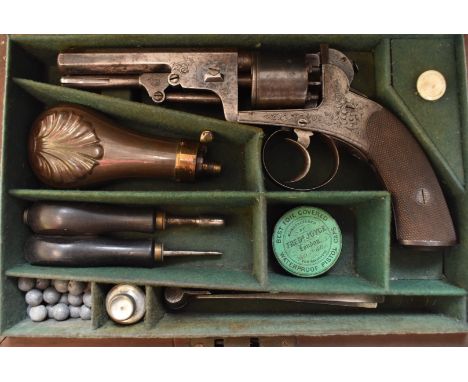 James Harper 120 bore five-shot percussion double-action revolver with engraved frame, trigger guard, top strap, butt cap and