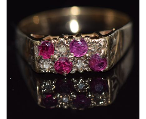 A 9ct gold ring set with rubies and diamonds,3.2g, size R