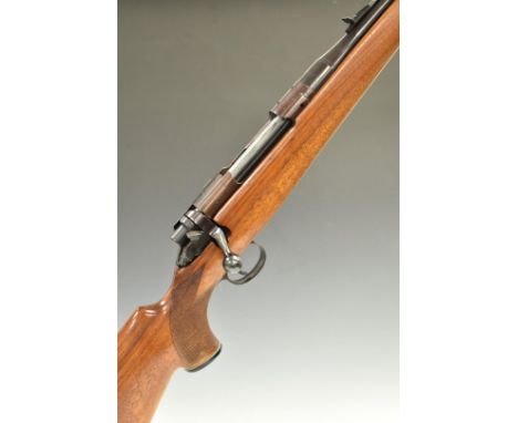 BSA .303 bolt-action rifle with chequered semi-pistol grip, adjustable sights, sling mounts and 24 inch barrel, overall lengt