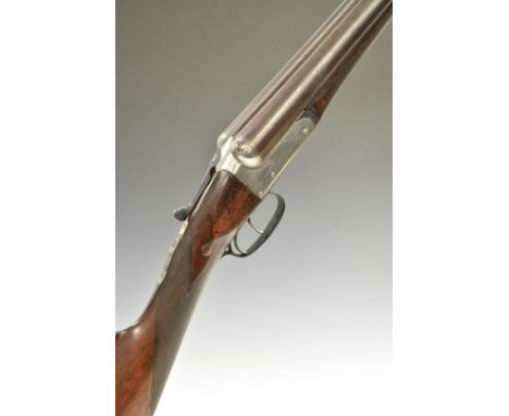William P Jones 12 bore side by side shotgun with engraved lock, trigger guard, underside, fences, top plate and thumb lever,