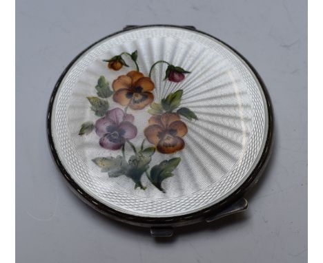 Art Deco hallmarked silver and guilloché enamel compact, Birmingham 1951, maker&nbsp;Turner &amp; Simpson Ltd, diameter 7cm, 