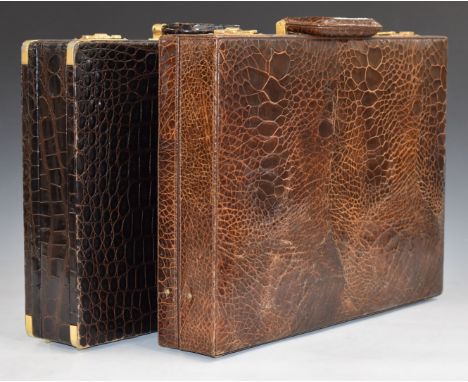 Two vintage snakeskin attaché cases with fitted interiors, W44 x D33 x H8.5cm