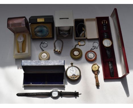 Twelve various ladies and gentleman's wristwatches, pendant watches etc including Timex and Constant, pocket watch with visib