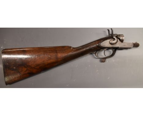 J V&nbsp; Needham 12 bore side by side hammer action shotgun stock and action with named and engraved locks, engraved hammers