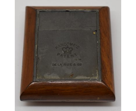 Ransomés patent oak and pewter travelling inkwell retailed by De La Rue, length when stowed 6cm
