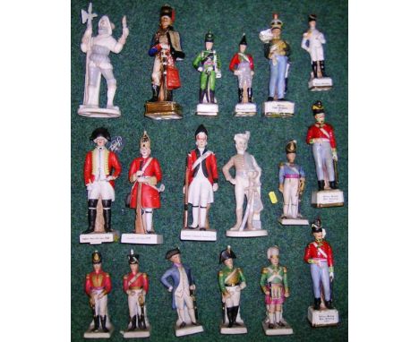 Military figures. Collection of 18 various ceramic military figures. Mainly Napoleonic era.