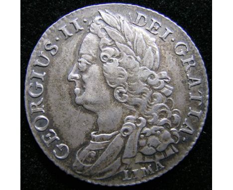 United Kingdom Shilling. George II. 1745. LIMA. Small die flaws to Reverse. Good Fine.