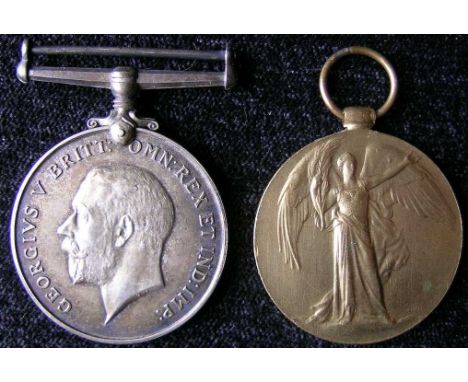 Medals. WWI Pair. British War Medal and Victory Medal; to 58692 Pte. M. H. Tyson. Manch R.