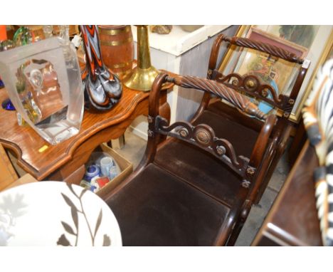 A set of three Regency style mahogany rope twist dining chairs and a pine ladder back chair