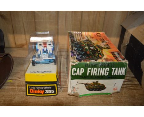A Dinky Lunar roving vehicle 355 in original box; together with a Marx Cap Firing Tank