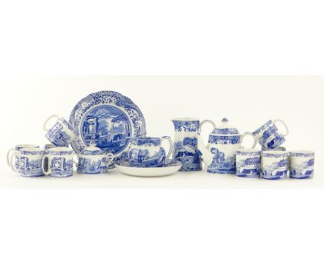 Spode Italian pattern teapot, 7.25",
2 jugs, mugs, dish, etc.