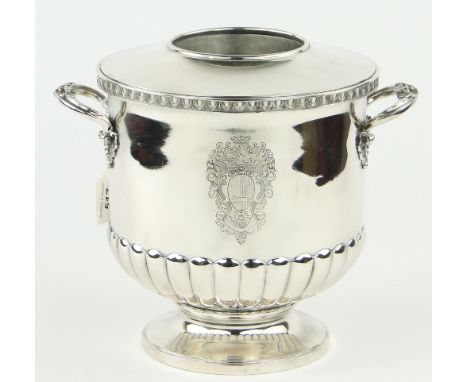 An Italian silver urn shaped wine cooler,
with cast handles and armorial crest, 68oz, height 24cm.