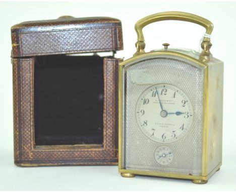 A 19th century French brass cased arched top carriage clock,
with alarm and repeat movement, by L Leroy & Co., Paris, in orig