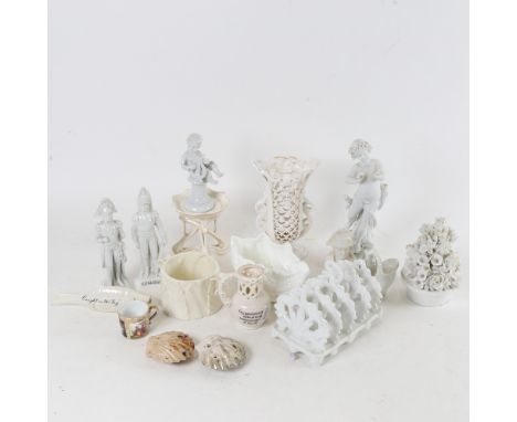 Various Continental white porcelain figures, Crested Ware items, Dresden miniature cup etc (some A/F).The Augustus Rex minatu