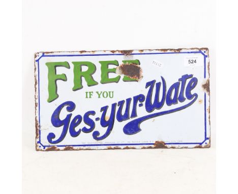 An early 20th century novelty fairground arcade double-sided enamel Gesyurwate Machine advertising sign, 20.5cm x 35.5cm 