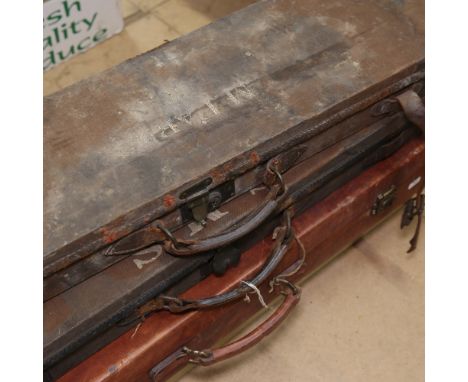2 Vintage leather shotgun cases, and 2 canvas-covered gun cases with fitted interiors 
