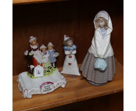 NAO figure of a girl, 24cm, a NAO clown, and a Yardley English Lavender soap dish.All figures are in good condition