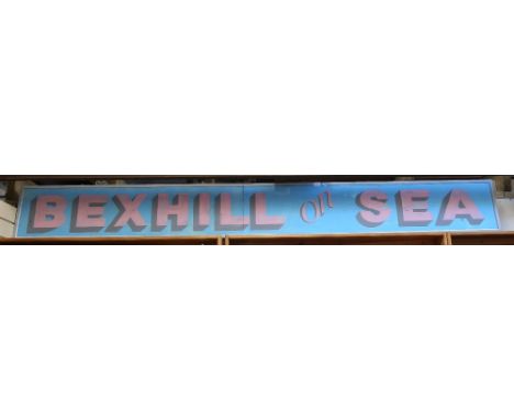 A Vintage painted wood sign Bexhill-on-Sea, length approx 220cm 