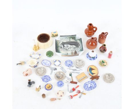 Various collectables, including miniature doll's house tea sets, flagons, cloisonne enamel vase etc (boxful) 