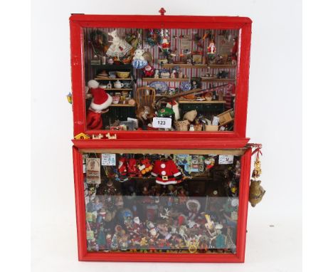 2 handmade model doll's house diorama interior scenes, with many fixtures and fittings, largest W36cm, H26cm, D20cm (2 cabine