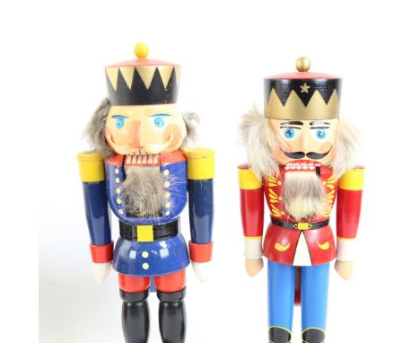 2 carved and painted wood nutcracker figures, largest height 34cm (2) 