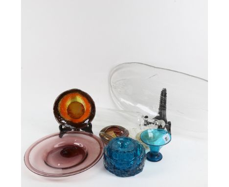 Various Art glass, including Whitefriars bark design candle holder, Isle of Wight ashtray etc 