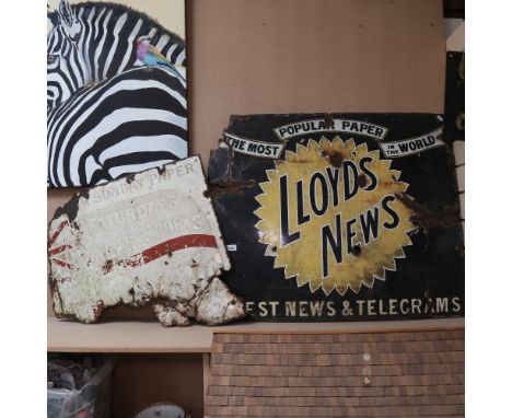 An Antique enamel sign advertising Lloyd's News - The Most Popular Paper In The World, height 73cm, and another enamelled new