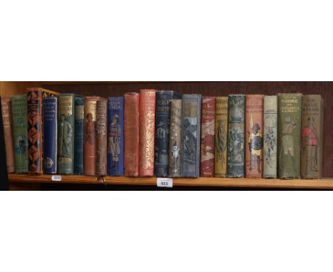 A shelf of Vintage hardback books, including G A Henty,  and Fanny Barry 