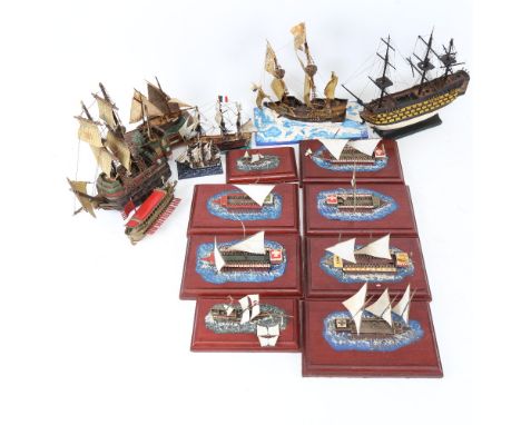 A group of handmade miniature model ships (15) 