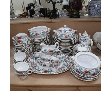 An extensive similar Booths Floradora and Royal Cauldon dinner and tea service, including tureens, meat plate, teapot, dinner