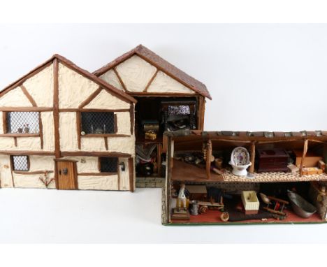A handmade model doll's house diorama, with many fixtures and fittings, H42cm, W47cm 