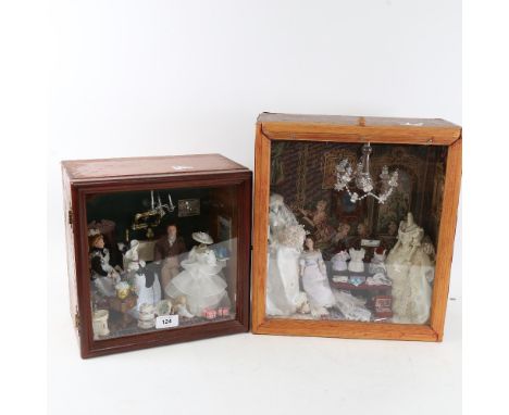 2 handmade model doll's house diorama interior scenes, including may fixtures and fittings, largest W33cm, H37cm, D15cm (2 ca