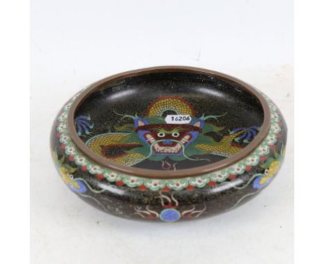 A Chinese cloisonne enamel brass dragon bowl, allover wirework decoration, with 4 character mark, diameter 20.5cm 