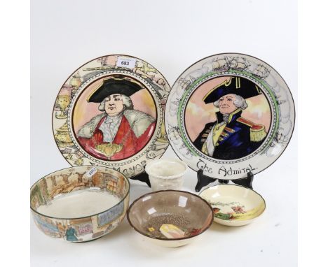 A group of Royal Doulton Dickens Ware, and other plates and bowls, and a Royal Worcester basket design sugar bowl, largest pl