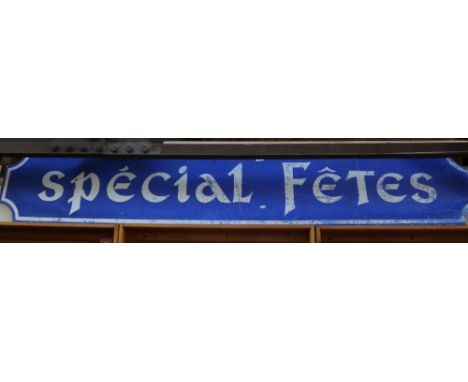 A Vintage painted wood sign, Special Fetes, length 250cm approx 