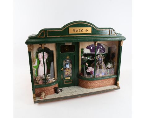 A handmade model shop diorama wall-hanging cabinet, with many fixtures and fittings, W45cm, H36cm, D34cm 