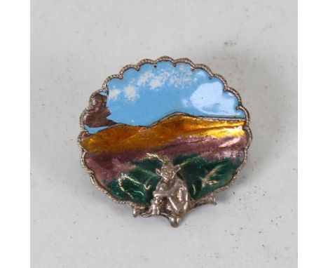 A Vintage unmarked silver and enamel elf brooch, brooch diameter 3cm, 4.1g (enamel chipped) 