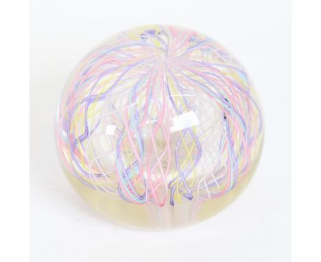 A Vintage Murano Filigrana spiral glass paperweight, circa 1970s, diameter 6cm.There is a small area with surface chips just 