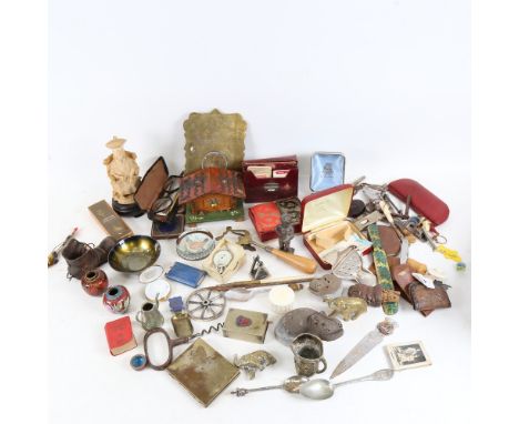 A box of miscellaneous items, including a musical box, playing cards, a card case, ornaments etc 