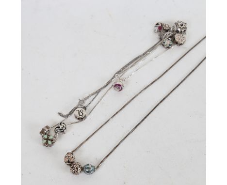 5 Danish silver and enamel charm necklaces, with 12 charms 