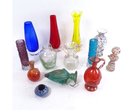 A group of Art glass, including spill vases, amphora etc, largest height 23cm 