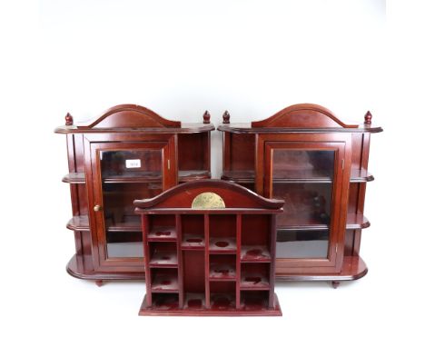 A pair of display cabinets with glazed centre section, height 51cm, and a smaller shelf unit 